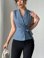 Sleeveless Tied Surplice Top - Ladyez