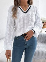 Cable Knit V-Neck Long Sleeve Sweater