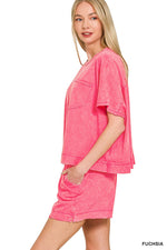 Zenana Acid Washed Oversized Top & Shorts Set