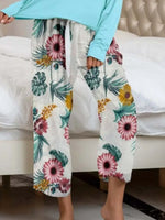 Round Neck Top and Printed Pants Lounge Set - Ladyez