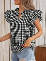Gingham Ruffle Sleeve Blouse