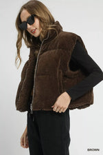 Umgee Sherpa-Lined Zip Vest with Drawstring Hem