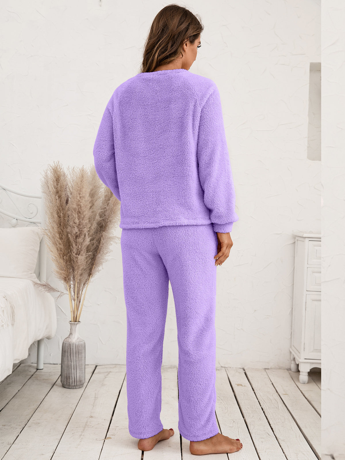 Ivy Lane Teddy Long Sleeve Top and Pants Lounge Set - Ladyez