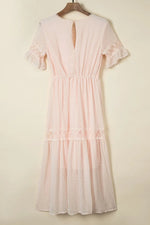 Polka Dot V-Neck Ruffle Midi Dress