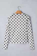 Polka Dot Mesh Long Sleeve Stand Neck Sheath Top