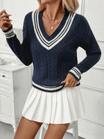 Contrast Striped V-Neck Sweater