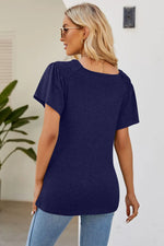 Smocked Round Neck Flutter Sleeve T-Shirt