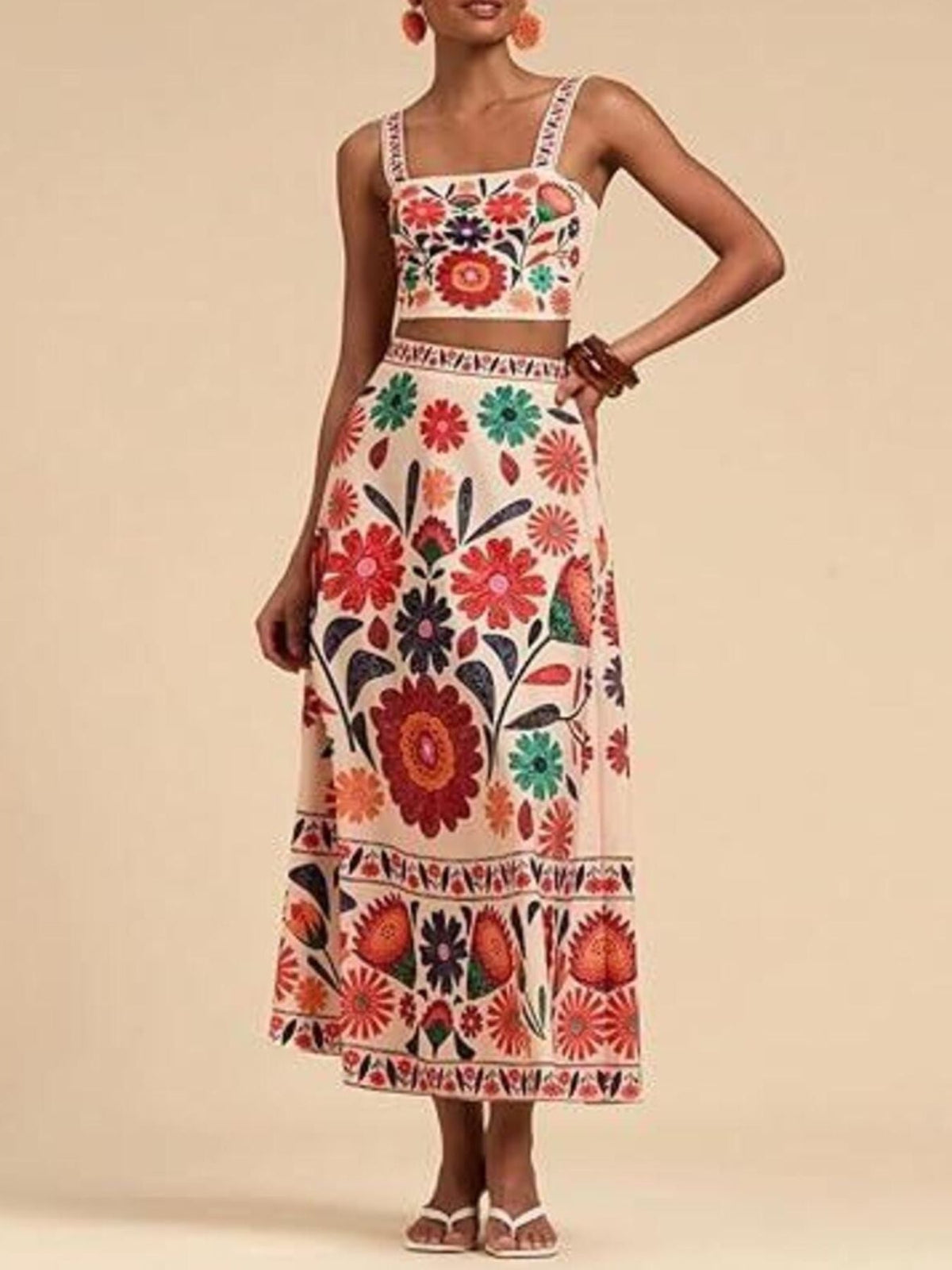 Floral Print Crop Top and Skirt Set