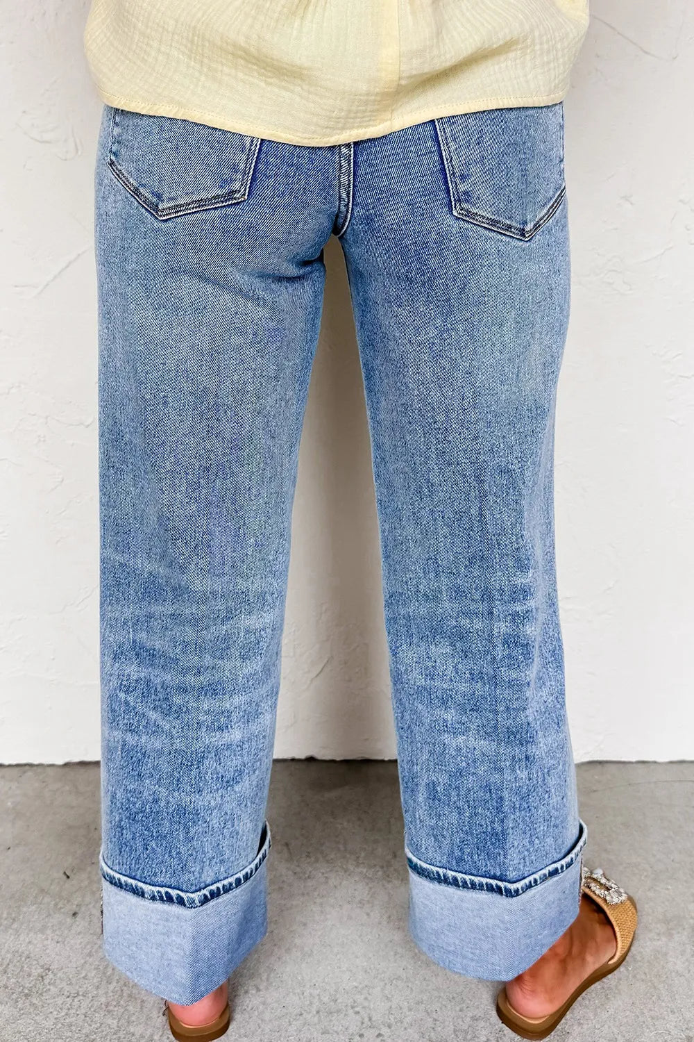 High-Waisted Wide-Leg Cuffed Jeans - Ladyez