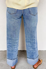 High-Waisted Wide-Leg Cuffed Jeans - Ladyez
