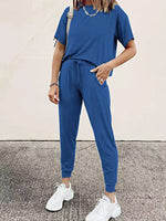 Full Size Round Neck Top and Drawstring Pants Set Plus Size