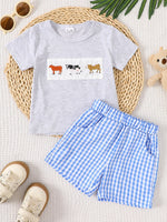 Children's Animal Embroidered Tee and Shorts Set