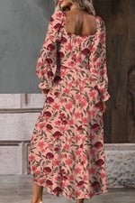 Floral Print Flounce Sleeve Midi Dress