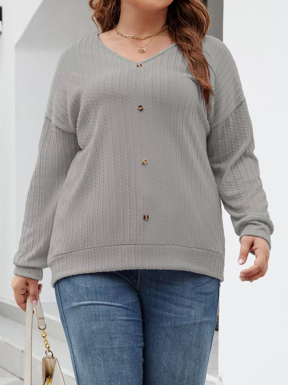 Plus Size V-Neck Dropped Shoulder Blouse