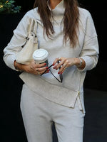 Turtleneck Side Zipper Sweatshirt and Pants Set