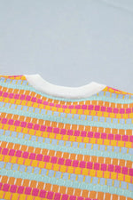 Abstract Striped Knit Short Sleeve Sweater