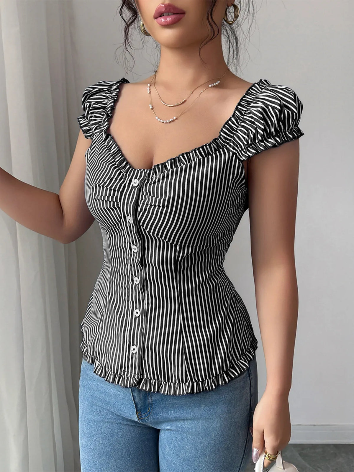 Striped Cap Sleeve Shirt