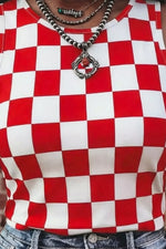 Checkered Print Round Neck Tank