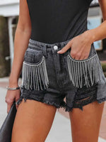 Distressed Fringe Denim Shorts with Pockets - Ladyez