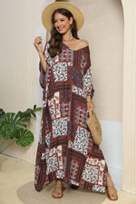 Printed V-Neck Split Maxi Dress - Ladyez