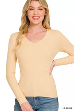 Zenana Viscose Fitted V-Neck Sweater