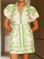 Puff Sleeve Printed Top and Zip Back Skirt Set - Ladyez