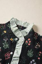 Contrast Frilled Trim Short Sleeve Floral Shirt