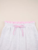 Contrasted Trim Frilled Collar Drop Shoulder Top and Drawstring Pant Set