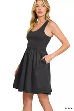 Zenana Combined Knit & Woven Midi Dress