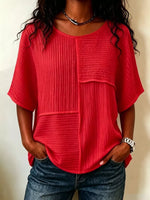 Full Size Texture Round Neck Half Sleeve Blouse Plus Size