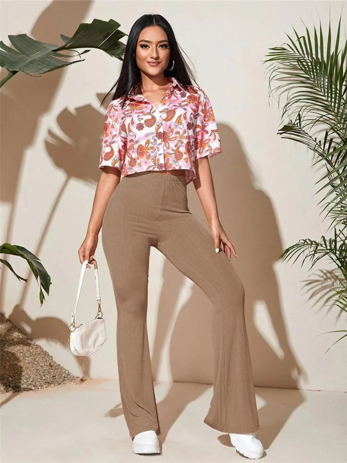 Full Size High-Waist Flare Active Pants Plus Size - Ladyez