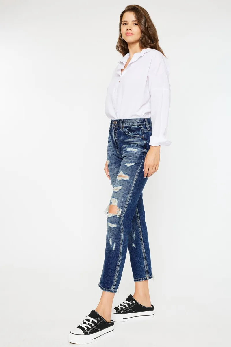 Kancan High Rise Distressed Mom Fit Jeans - Ladyez