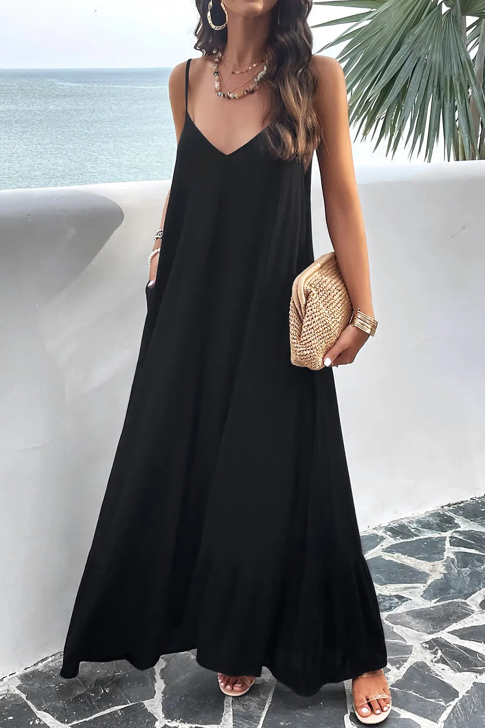 Devine Backless Maxi Cami Dress with Pockets - Ladyez