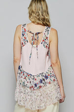 POL Floral Print Scoop Neck Tank with Lace Trim - Ladyez