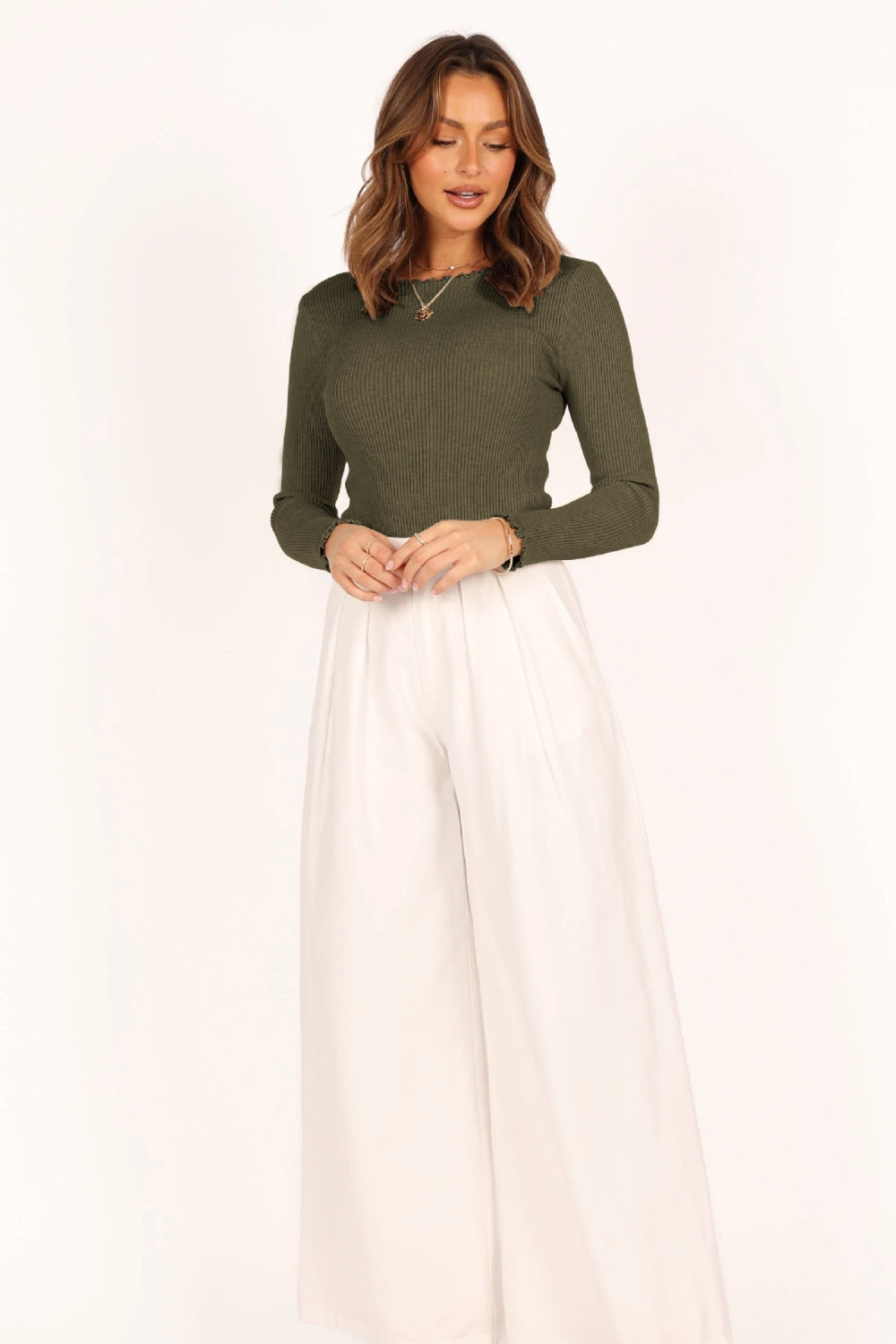Lettuce Edge Round Neck Long Sleeve T-Shirt - Ladyez