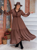 Plus Size V-Neck Ruffle Trim Maxi Dress - Ladyez