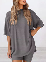 Full Size Relaxed Fit Round Neck Top and Shorts Two-Piece Set Plus Size
