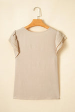 Solid Color Ruffled Short Sleeve Casual Blouse