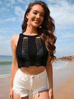 Cutout Round Neck Sleeveless Cover Up - Ladyez