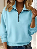 Full Size Half Zip Dropped Shoulder Sweater Plus Size