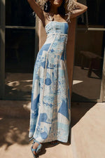 Cutout Back Printed Square Neck Maxi Dress - Ladyez