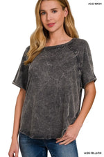 Zenana Back Patch Crinkle Washed Raglan Sleeve T-Shirts - Ladyez