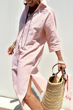 Tied Button Up Three-Quarter Sleeve Dress - Ladyez