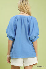 Umgee Embroidered Puff Sleeve Blouse
