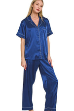 Zenana Satin Short Sleeve Top and Pants Pajama Set - Ladyez