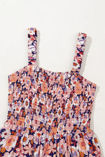 Floral Print Smocked High Waist Square Neck Jumpsuit