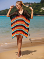 Angel Wings Cutout Striped Cover-Up with Tassel - Ladyez