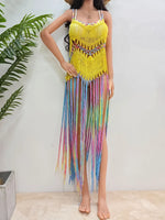 Fringe Scoop Neck Spaghetti Strap Cover-Up - Ladyez