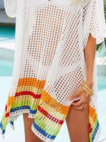 Crochet Rainbow Trim Cover-Up Dress