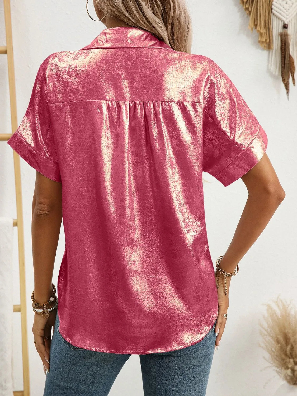 Button Up Short Sleeve Shirt - Ladyez
